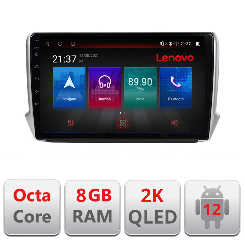 Navigatie dedicata Lenovo Peugeot 208/2008 M-PSA Octa Core Octacore, 8 Gb RAM, 128 Gb Memorie, 4G, Qled 2K, DSP, Carplay AA, 360,Bluetooth