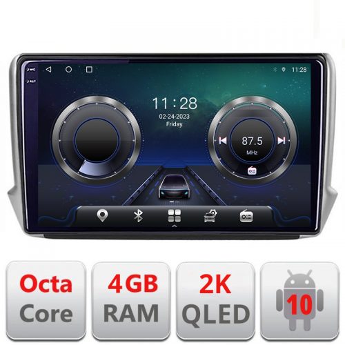 VPX Navigatie dedicata Peugeot 208 2008 C-PSA Android Octa Core Ecran 2K QLED GPS 4G 4+32GB 360 KIT-PSA+EDT-E410-2K